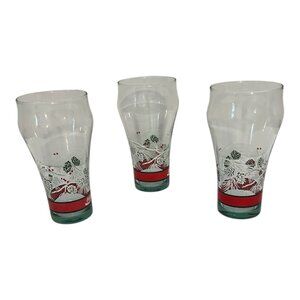 Vintage Set Of 3 Coca Cola Glasses Holiday Christmas Pine Cone Tumblers 6" Tall